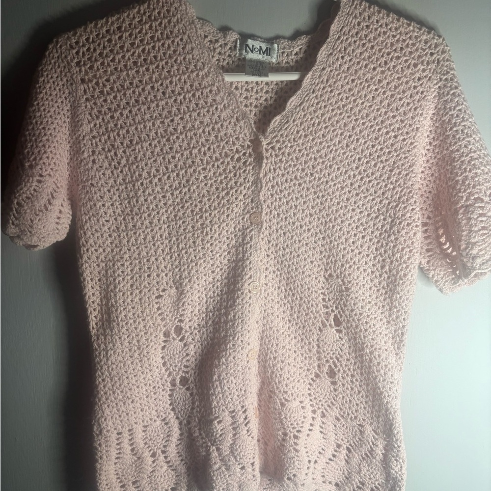 NoMi Women's  Soft Pink Crochet Sweater
